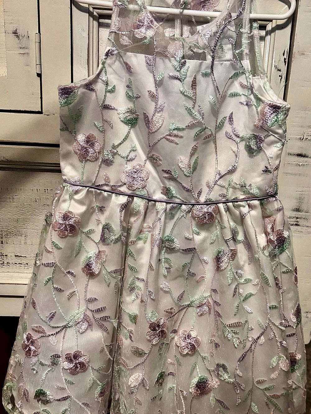 Floral Embroidered Formal Dress in Pink & White Like New
